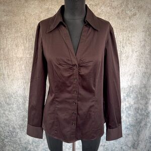 Loft NWT Chocolate Brown Down Fitted Top - Size 10